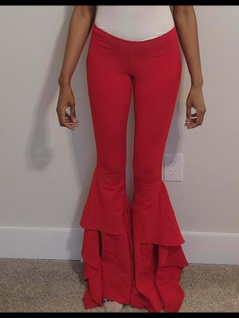 Hanifa Red Ruffle Flare Pants - Women's Statement Trousers